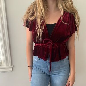 URBAN OUTFITTERS festive velvet red top